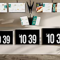 Multiple Televisions Displaying Food Menu Content And Digital Numbers 10 39 In Indoor Commercial Setting