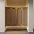 Modern Wooden Entryway Console Cabinet With Arched Doors And Lattice Panels