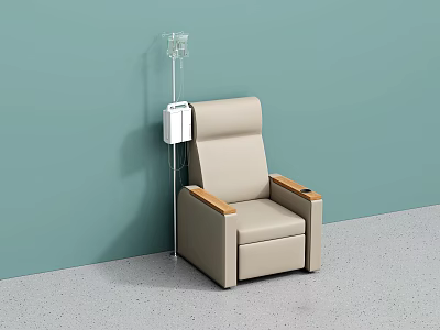 Beige Single Chair With IV Stand Against Light Green Wall And Gray Floor 3d model