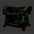 Green Decorative Chest With Ornate Copper Trim Carved Patterns And Legs