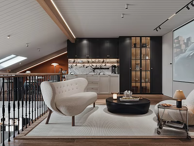 Modern Entertainment Room Interior With Cozy Sofa Cabinets And Projector 3d model