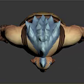 Fierce Fantasy Game Movie Character With Blue Spiked Head Brown Fur and Muscular Armored Torso