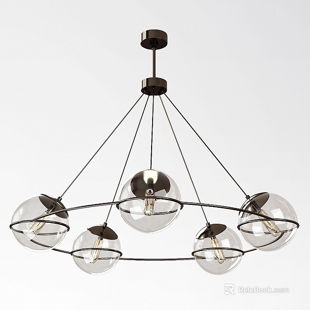 Modern Chandelier With Multiple Glass Globes And Black Metal Frame Design 3d model 