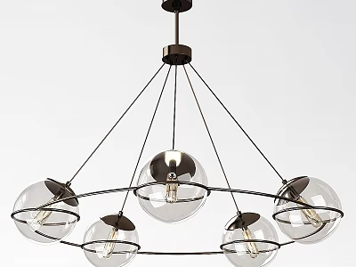 Modern Chandelier With Multiple Glass Globes And Black Metal Frame Design 3d model