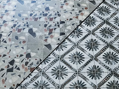 Home Decorative Floor Tiles With Colorful Terrazzo And Black White Geometric Patterns 3d model