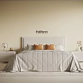 Pollform Modern Bedroom Interior With Beige Walls Light Headboard Gray Bedspread Orange Cushions White Nightstands