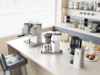 Modern Kitchen Countertop Featuring Espresso Machine Drip Coffee Maker And Blender Appliances 3d model