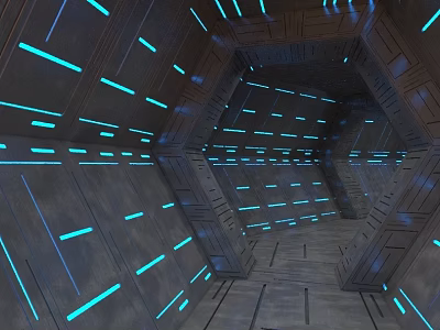 Sci Fi Hexagonal Structure Interior With Blue Glowing Lines On Metallic Walls And Floors 3d model
