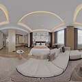 Modern Hotel Guest Room Interior With Double Bed Flat Screen TV Desk And Chair