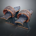 Traditional Embroidered Slippers With Decorative Patterns Dark Base And Orange Trim