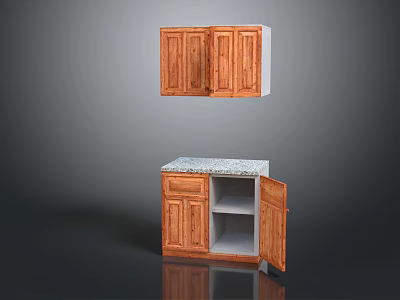 Modern Wooden Entryway And Side Cabinet Design With Granite Top Cabinet Doors And Open Shelf 3d model
