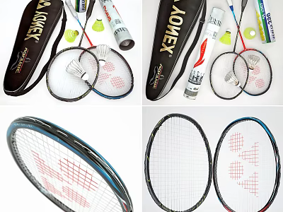 YONEX Badminton Sports Equipment With Rackets Shuttlecocks And Carrying Bags 3d model
