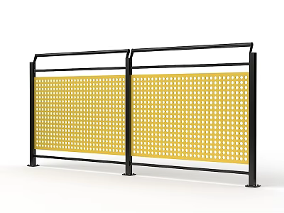 Modern Yellow Perforated Fence With Black Frame And Grid Pattern Design 3d model