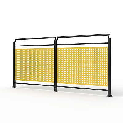 Modern Yellow Perforated Fence With Black Frame And Grid Pattern Design 3d model