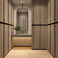Modern Wooden Numbered Lockers With Mirror Countertop And Green Plant Decor