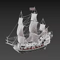 Vintage Sailing Ship With Pink Sails Intricate Carvings And Detailed Structure On Black Background