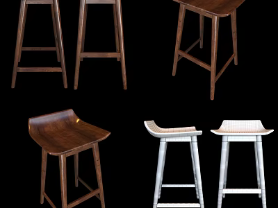 Stylish Wooden And Metal Bar Stools With High Legs And Various Seat Designs 3d model