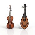 Wooden Musical Instruments Violin And Lute On White Background With Reflection