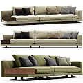 Beige And Green Sectional Sofa With Patterned Cushions And Wooden Side Table 3d model