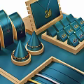 Elegant Jewelry with Necklaces Earrings Rings and Bracelets on Display Counter with Trays and Racks