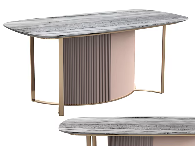 Modern Elegant Console Table With Marble Top Gold Metal Legs And Pink Vertical Striped Panel 3d model
