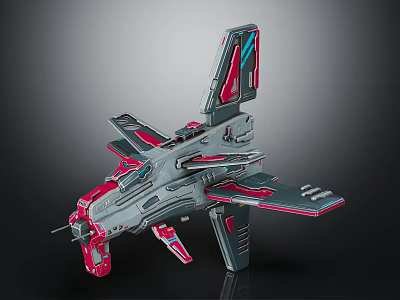 Futuristic Gray And Pink Spacecraft Model Showcasing Complex Wings And Structure 3d model