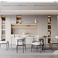 Modern Restaurant Interior Design With Dining Table Chairs Pendant Lights And Cabinets