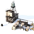 Industrial Equipment Setup With Water Tower Pipes Mechanical Units And Pipeline Systems
