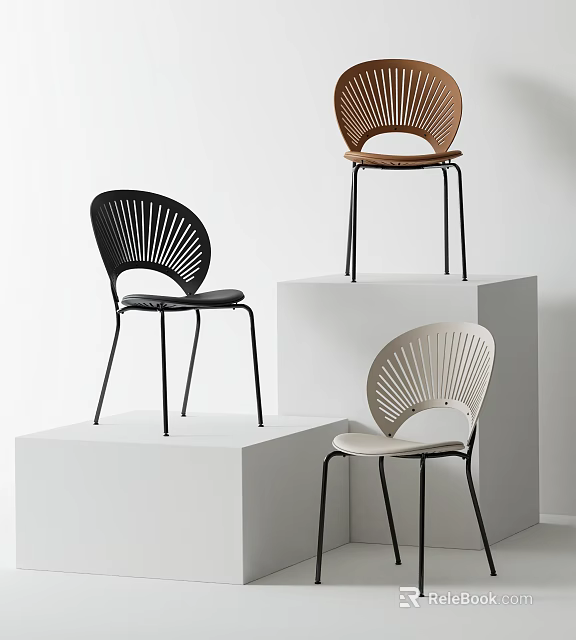 Stylish Modern Leisure Chairs With Fan Shaped Back And Metal Legs In Different Colors 3d model 