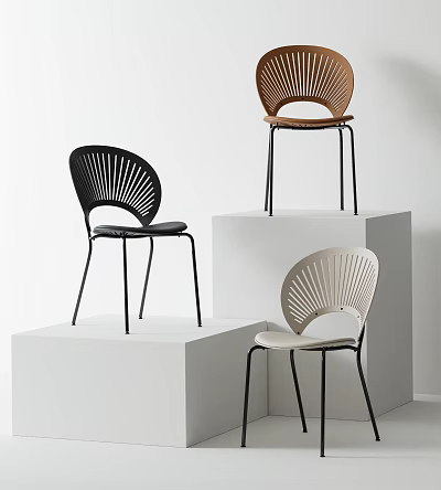 Stylish Modern Leisure Chairs With Fan Shaped Back And Metal Legs In Different Colors 3d model