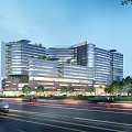 Modern Hospital Building with Glass Facade Multi Storey Exterior Near Urban Road Surrounded by Trees