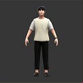 Man In Light Colored T Shirt Black Pants And Black Shoes Front Back Views