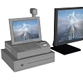 Modern POS Cash Register With Display Monitor And AI Interface Screen