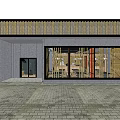 Modern Minimalist Hotpot Restaurant Exterior With Bamboo Awning Glass Doors And Windows