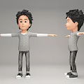 Cartoon Game and Movie Character with Front Side Views Gray Sweater Arms Outstretched