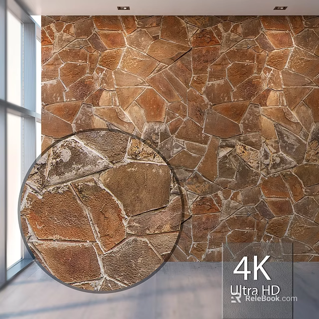 Stone Wall Construction Components With Irregular Stone Tiles And Interior Window 3d model 