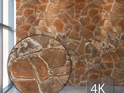 Stone Wall Construction Components With Irregular Stone Tiles And Interior Window 3d model