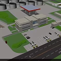 Industrial Aerial Planning With Storage Tanks Main Building Parking Lot Trucks Cars And Green Areas