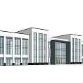 Modern White Office Building With Glass Facade Benches And Landscaped Front Area