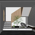 Modern Staircase Interior Design With Wooden Structure Green Plant And Stone Decoration