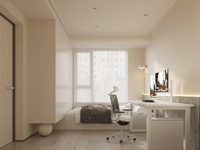 Modern Tatami Bedroom Interior Design With Tatami Bed Desk Chair And Bright Windows 3d model