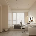 Modern Tatami Bedroom Interior Design With Tatami Bed Desk Chair And Bright Windows