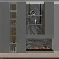 Modern Layered Storage Shelf Cabinet With LED Lighting Marble Backdrop And Decorative Items