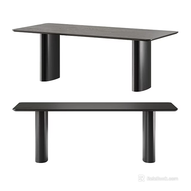 Modern Black Dining Table With Sleek Tabletop And Cylindrical Legs 3d model 