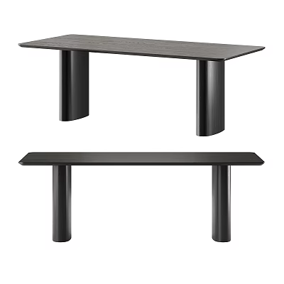 Modern Black Dining Table With Sleek Tabletop And Cylindrical Legs 3d model