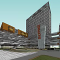 Modern Commercial Complex With Shopping Mall Atrium Green Spaces Escalators And Outdoor Seating