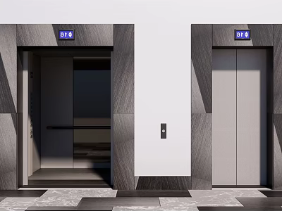 Modern Elevator Design Featuring Geometric Gray Wall Panels And Floor Indicators 3d model
