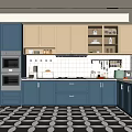 Modern Kitchen Interior With Dark Cabinets Tile Backsplash And Geometric Floor Design 3d model