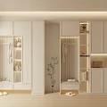 Modern White Shoe Cabinet With Open Shelves LED Lighting And Clothing Hanging Area
