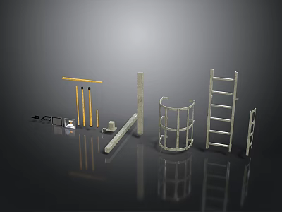 Essential Industrial Construction Components Including Metal Ladders Railings Poles And Tools 3d model